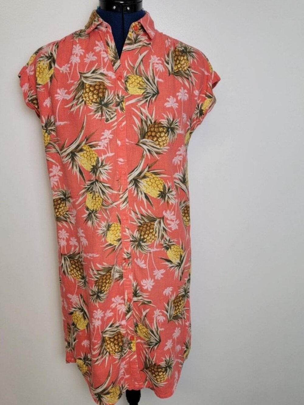 Salmon Linen Blend Shirt Dress